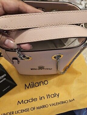 Valentino Mini Bucket Shoulder Bag in Light Pink with Silver Chain